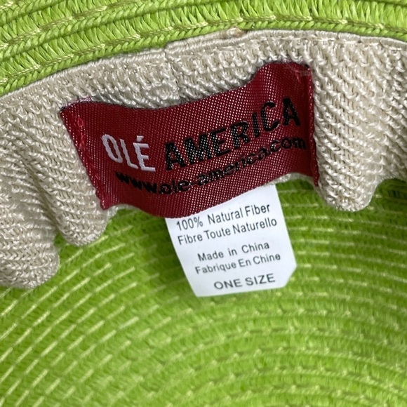 Ole America Green 100% Natural Fiber Large Beach Sun Hat - Picture 2 of 4